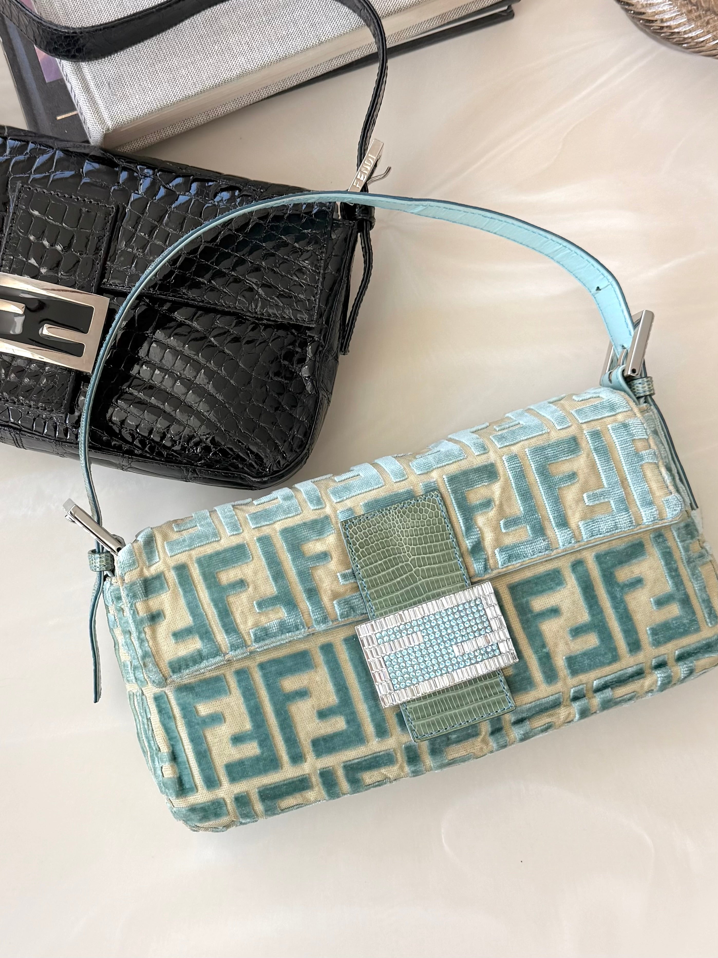FENDI Fondazione Lisio Blue Velvet Baguette