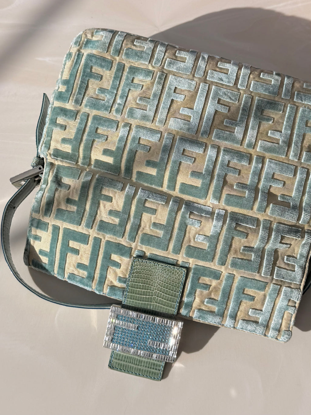 FENDI Fondazione Lisio Blue Velvet Baguette