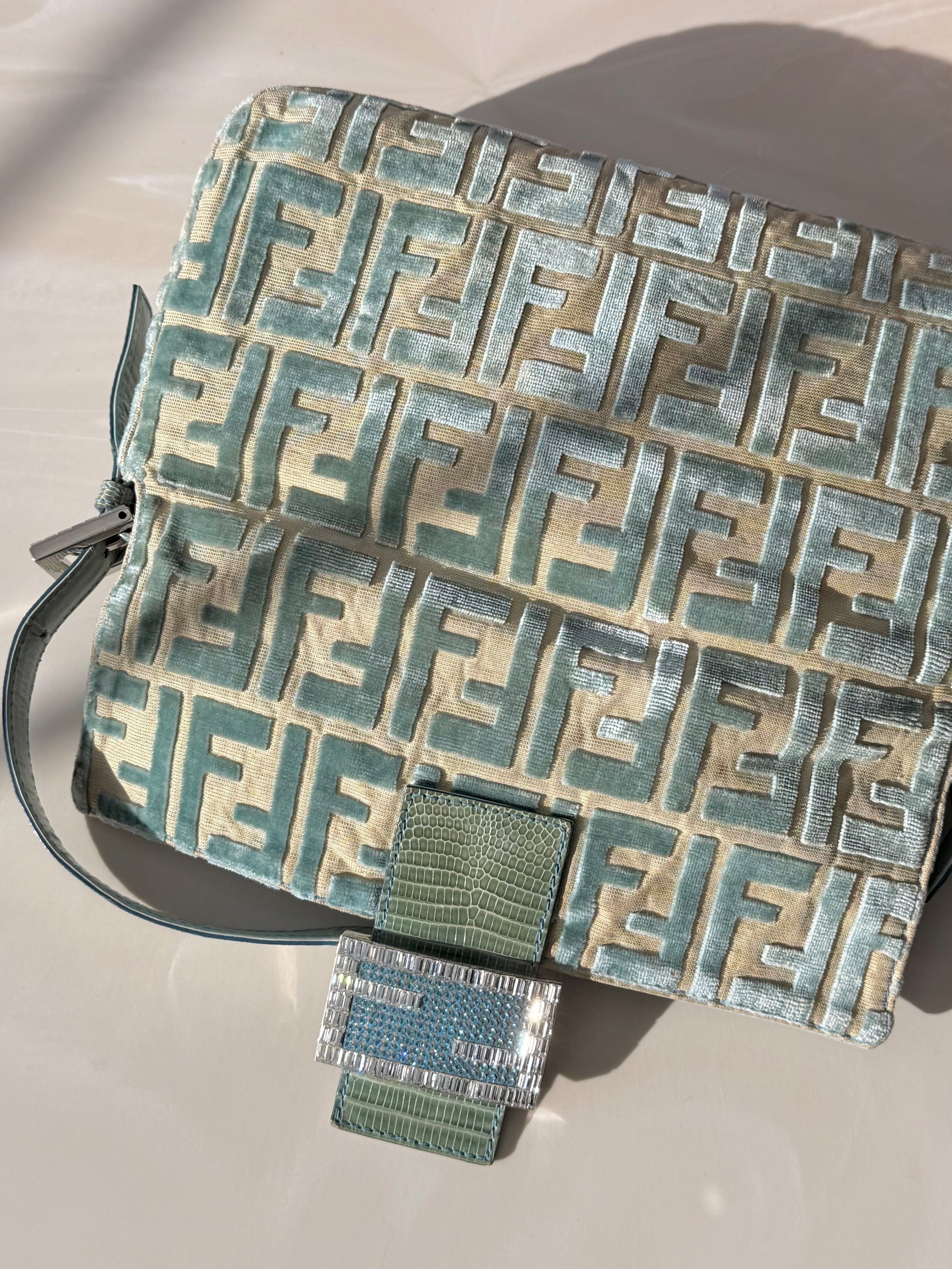 FENDI Fondazione Lisio Blue Velvet Baguette