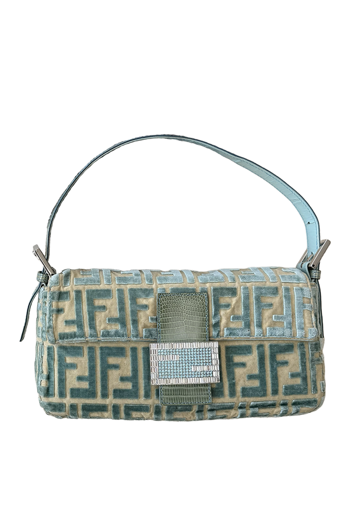 FENDI Fondazione Lisio Blue Velvet Baguette