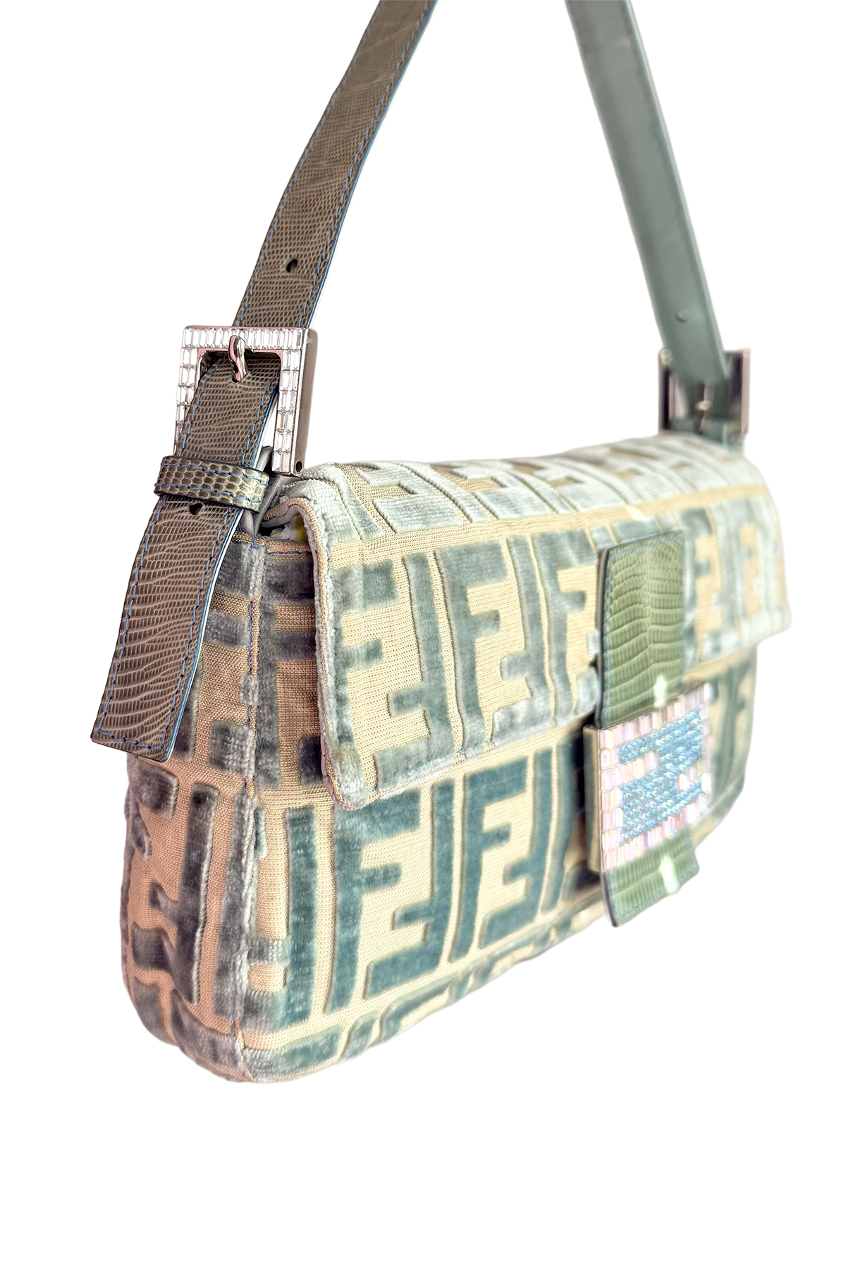 FENDI Fondazione Lisio Blue Velvet Baguette