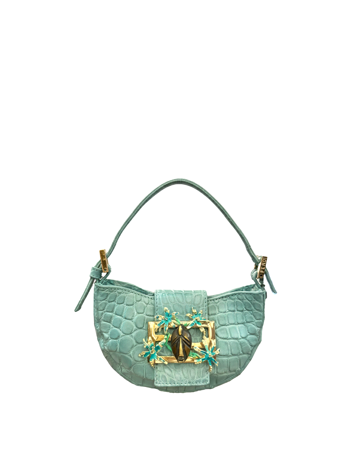 FENDI Bejeweled Teal Blue Croissant